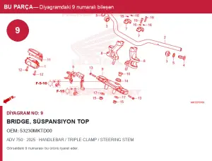 Honda ADV Orijinal BRIDGE, Süspansiyon Top 53230MKTD00 (2025) — HANDLEBAR / TRIPLE CLAMP / STEERING STEM (Türkiye)