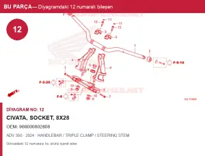 Honda ADV Orijinal Civata, SOCKET, 8X28 966000802808 (2024) — HANDLEBAR / TRIPLE CLAMP / STEERING STEM (Türkiye)