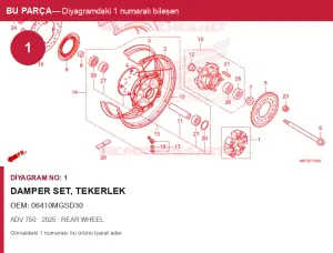 Honda ADV Orijinal Damper Set, Tekerlek 06410MGSD30 (2025) — REAR WHEEL (Türkiye)