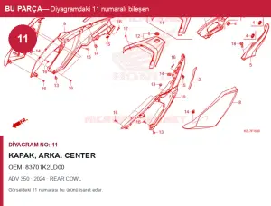 Honda ADV Orijinal Kapak, Arka. CENTER 83701K2LD00 (2024) — REAR COWL (Türkiye)