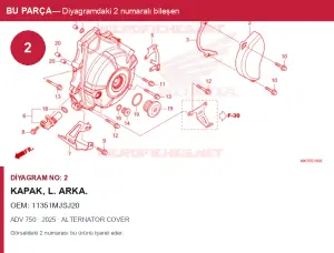 Honda ADV Orijinal Kapak, L. Arka. 11351MJSJ20 (2025) — ALTERNATOR COVER (Türkiye)