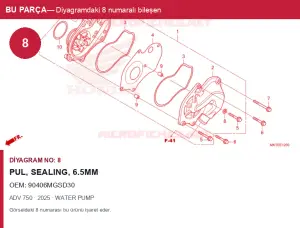 Honda ADV Orijinal Pul, SEALING, 6.5MM 90406MGSD30 (2025) — WATER PUMP (Türkiye)