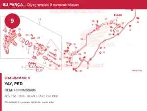 Honda ADV Orijinal Yay, Ped 43108MBB006 (2025) — REAR BRAKE CALIPER (Türkiye)