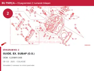 Honda CB Orijinal Guide, Ex. Subap (O.s.) 12205KYJ305 (2025) — / CULASSE (Türkiye)