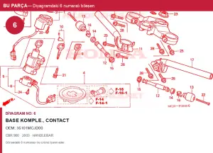 Honda CBR Orijinal Base Komple., CONTACT 35101MCJD00 (2003) — HANDLEBAR (Türkiye)