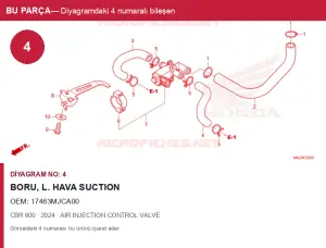 Honda CBR Orijinal Boru, L. Hava SUCTION 17463MJCA00 (2024) — AIR INJECTION CONTROL VALVE (Türkiye)