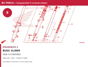 Honda CBR Orijinal Bush, SLIDER 51415KFB901 (2016) — FRONT FORK (Türkiye)