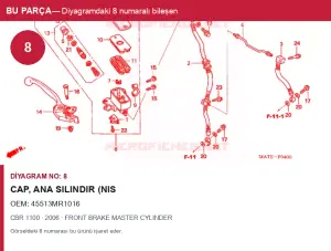 Honda CBR Orijinal Cap, Ana Silindir (Nis 45513MR1016 (2006) — FRONT BRAKE MASTER CYLINDER (Türkiye)
