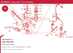 Honda CBR Orijinal Cap, Yağ Cup 45513KV3006 (2003) — FRONT BRAKE MASTER CYLINDER (Türkiye)