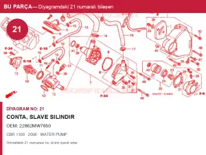 Honda CBR Orijinal Conta, Slave Silindir 22862MW7650 (2006) — WATER PUMP (Türkiye)