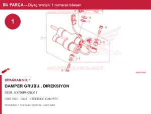 Honda CBR Orijinal Damper Grubu., Direksiyon 53700MKRD11 (2024) — STEERING DAMPER (Türkiye)