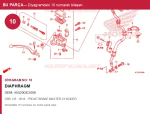 Honda CBR Orijinal DIAPHRAGM 45520GE2006 (2016) — FRONT BRAKE MASTER CYLINDER (Türkiye)