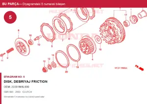 Honda CBR Orijinal Disk, Debriyaj FRICTION 22201MAL600 (2003) — CLUTCH (Türkiye)