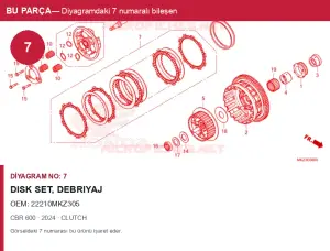 Honda CBR Orijinal Disk Set, Debriyaj 22210MKZ305 (2024) — CLUTCH (Türkiye)