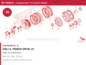 Honda CBR Orijinal Dişli A, Primer Drive (20 23121KTYD30 (2016) — CLUTCH (Türkiye)