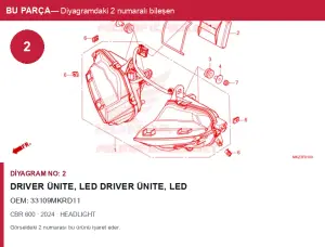 Honda CBR Orijinal DRIVER Ünite, Led DRIVER Ünite, Led 33109MKRD11 (2024) — HEADLIGHT (Türkiye)