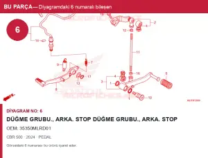 Honda CBR Orijinal Düğme Grubu., Arka. Stop Düğme Grubu., Arka. Stop 35350MLRD01 (2024) — PEDAL (Türkiye)