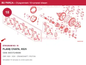 Honda CBR Orijinal Flanş civata, 8X25 90037GHB680 (2024) — CRANKSHAFT / PISTON (Türkiye)