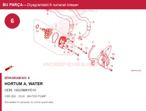 Honda CBR Orijinal Hortum A, Water 19525MKYD10 (2024) — WATER PUMP (Türkiye)