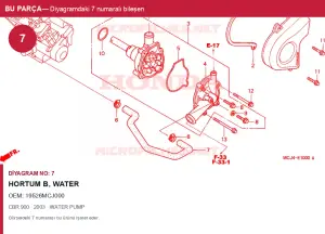 Honda CBR Orijinal Hortum B, Water 19526MCJ000 (2003) — WATER PUMP (Türkiye)