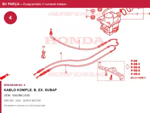 Honda CBR Orijinal Kablo Komple. B, Ex. Subap 18920MCJ000 (2003) — SERVO MOTOR (Türkiye)