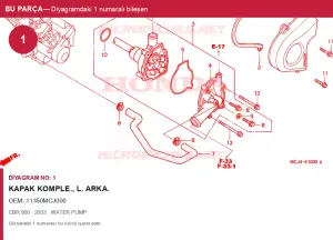 Honda CBR Orijinal Kapak Komple., L. Arka. 11350MCJ000 (2003) — WATER PUMP (Türkiye)