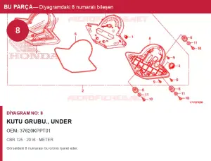 Honda CBR Orijinal Kutu Grubu., Under 37620KPPT01 (2016) — METER (Türkiye)