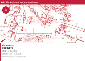 Honda CBR Orijinal OBSOLETE 35010MCJD00 (2003) — HANDLEBAR (Türkiye)