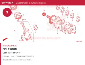 Honda CBR Orijinal Pin, Piston 13111MFJA40 (2024) — CRANKSHAFT / PISTON (Türkiye)