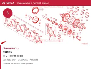Honda CBR Orijinal Piston 13101MKRDH0 (2024) — CRANKSHAFT / PISTON (Türkiye)