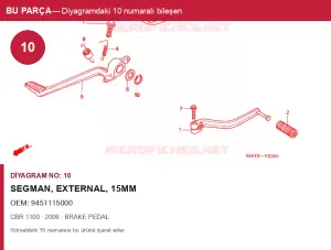 Honda CBR Orijinal Segman, EXTERNAL, 15MM 9451115000 (2006) — BRAKE PEDAL (Türkiye)