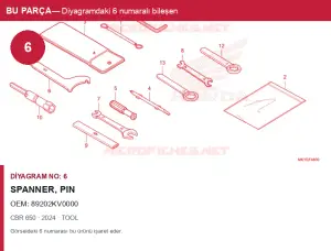 Honda CBR Orijinal SPANNER, Pin 89202KV0000 (2024) — TOOL (Türkiye)
