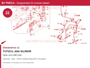 Honda CBR Orijinal Tutucu, Ana Silindir 45517MFL006 (2024) — FRONT BRAKE MASTER CYLINDER (Türkiye)