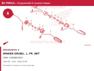 Honda CBR Orijinal WINKER Grubu., L. Fr. (Mit 33450MLRD01 (2024) — INDICATOR (Türkiye)