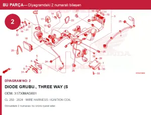 Honda CL Orijinal Diode Grubu., Three Way (S 31730MAS601 (2024) — WIRE HARNESS / IGNITION COIL (Türkiye)