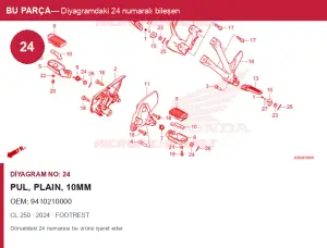 Honda CL Orijinal Pul, Plain, 10MM 9410210000 (2024) — FOOTREST (Türkiye)