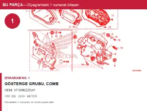 Honda CRF Orijinal Gösterge grubu, Comb 37100KZZG41 (2019) — METER (Türkiye)