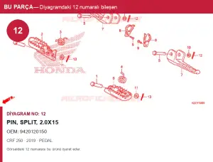 Honda CRF Orijinal Pin, Split, 2.0X15 9420120150 (2019) — PEDAL (Türkiye)