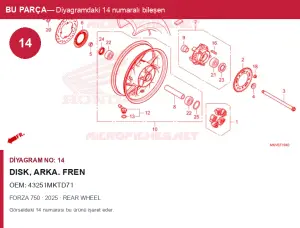 Honda FORZA Orijinal Disk, Arka. Fren 43251MKTD71 (2025) — REAR WHEEL (Türkiye)