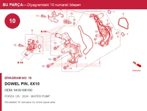 Honda FORZA Orijinal Dowel Pin, 8X10 9430108100 (2024) — WATER PUMP (Türkiye)
