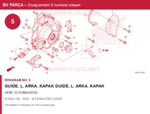 Honda FORZA Orijinal Guide, L. Arka. Kapak Guide, L. Arka. Kapak 32153MGSD30 (2025) — ALTERNATOR COVER (Türkiye)