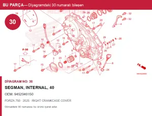 Honda FORZA Orijinal Segman, INTERNAL, 40 9452040150 (2025) — RIGHT CRANKCASE COVER (Türkiye)
