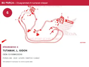 Honda FORZA Orijinal Tutamak, L. Gidon 53150MGSD30 (2020) — LEVER / SWITCH / CABLE (Türkiye)