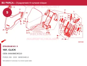 Honda FORZA Orijinal Yay, Click 64640MEWD20 (2020) — WINDSHIELD (Türkiye)