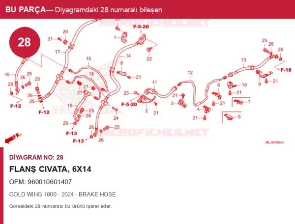 Honda GOLD WING Orijinal Flanş civata, 6X14 960010601407 (2024) — BRAKE HOSE (Türkiye)