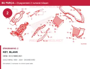 Honda GOLD WING Orijinal Key, Blank 35121MKCA01 (2024) — DASHBOARD (Türkiye)