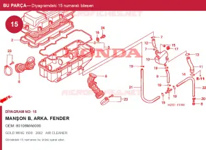 Honda GOLD WING Orijinal Manşon B, Arka. FENDER 80108MA6000 (2002) — AIR CLEANER (Türkiye)