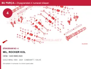 Honda GOLD WING Orijinal Mil, ROCKER Kol 14451MKCA00 (2024) — CAMSHAFT / VALVE (Türkiye)