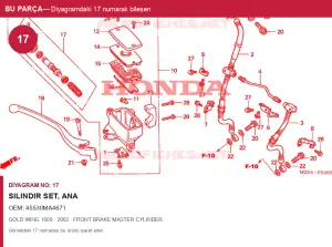 Honda GOLD WING Orijinal Silindir Set, Ana 45530MA4671 (2002) — FRONT BRAKE MASTER CYLINDER (Türkiye)