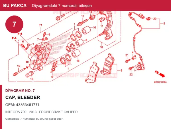 Honda INTEGRA Orijinal Cap, BLEEDER 43353461771 (2013) — FRONT BRAKE CALIPER (Türkiye)